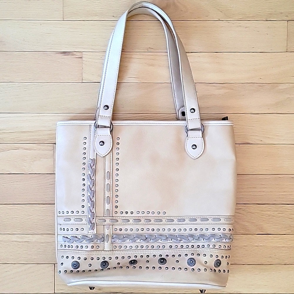 3/$15 MONTANA WEST concealed carry leather studded western tote shoulder bag tan